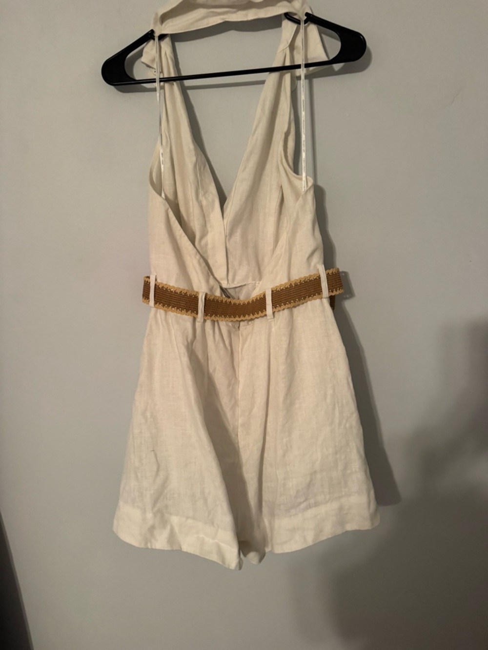 Zimmermann Cream Halter Romper with Woven Tan Belt Detail - Picture 5 of 6
